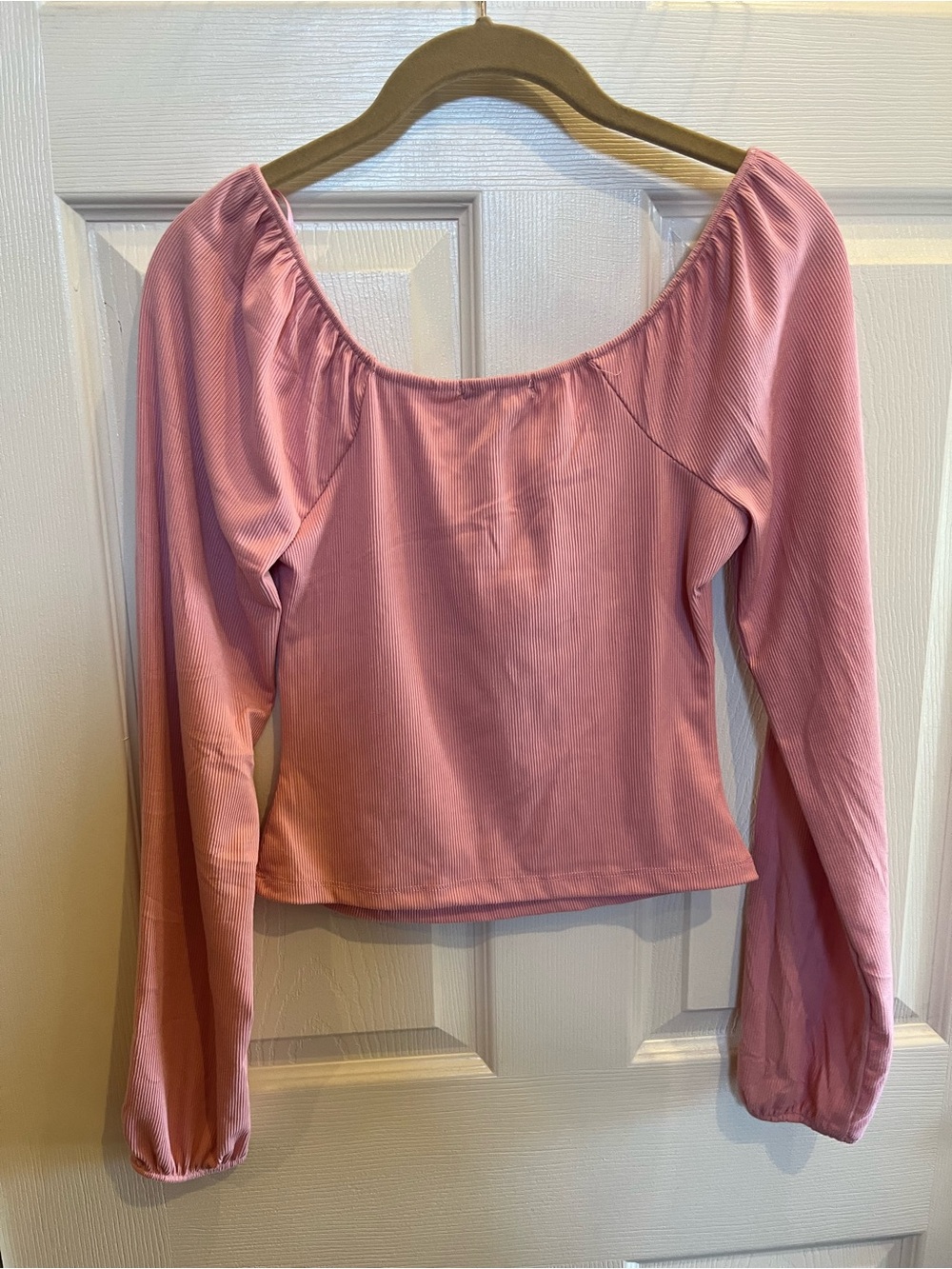 Theory Pink Long-Sleeve Peasant Top with Front Tie - Picture 3 of 3